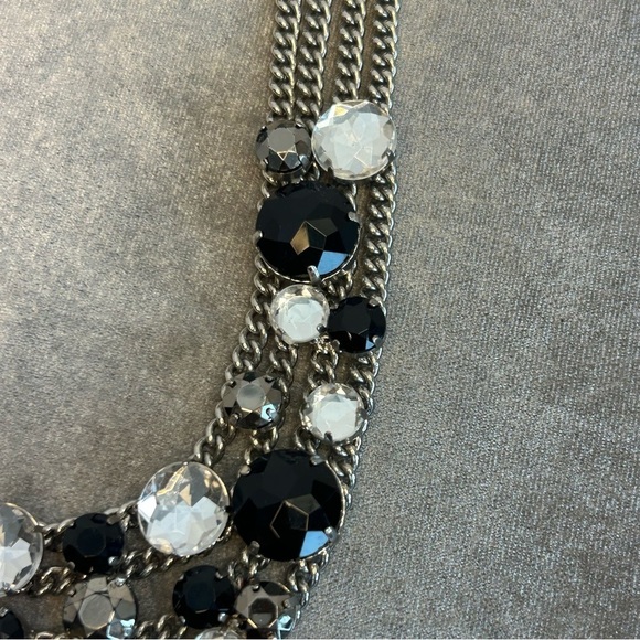 BLACK clear crystal rhinestone clustered multi layered chain ribbon necklace - Picture 8 of 11